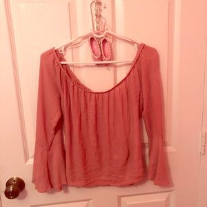 Adorable pink/coral long sleeve crop top